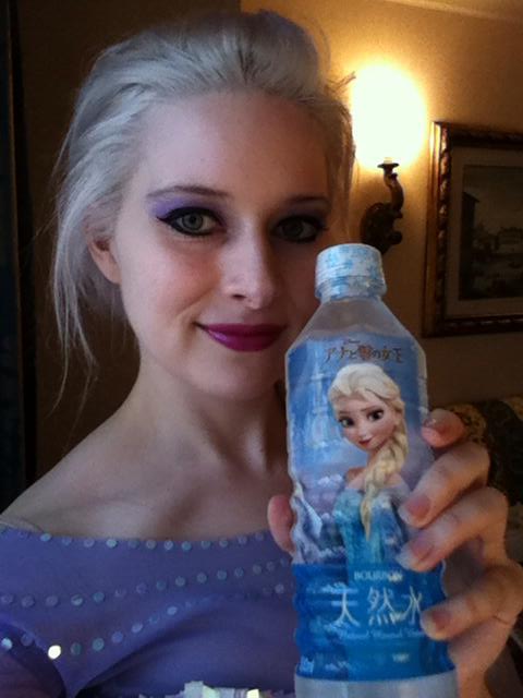 Frozen Elsa cosplay real hair no wig costume with matching Elsa water drink Disneyland Japan