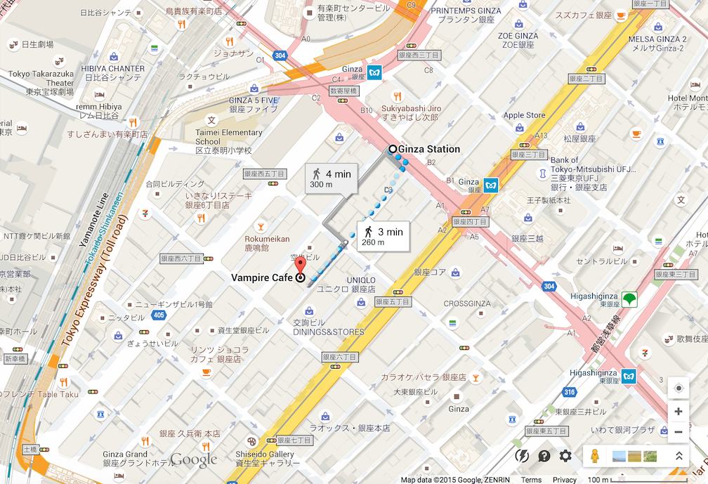 Map to find Vampire Cafe Ginza