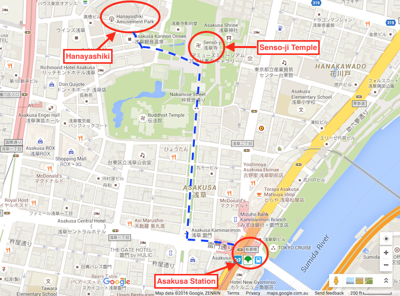 Directions for Asakusa Hanayashiki Amusement Park