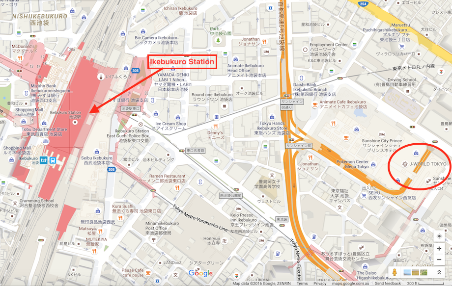 Directions for J-World Tokyo