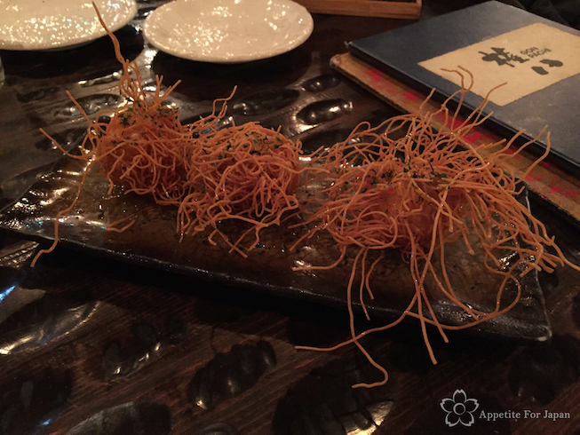 Ebi Shinjyo fried shrimp dumpling with yuzu sauce Gonpachi Shibuya Tokyo Japan
